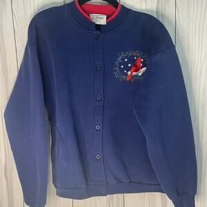 Vintage 80/90s Artisans Deisgns USA Blue/Red Cardinal Cardigan Size Sm-Med